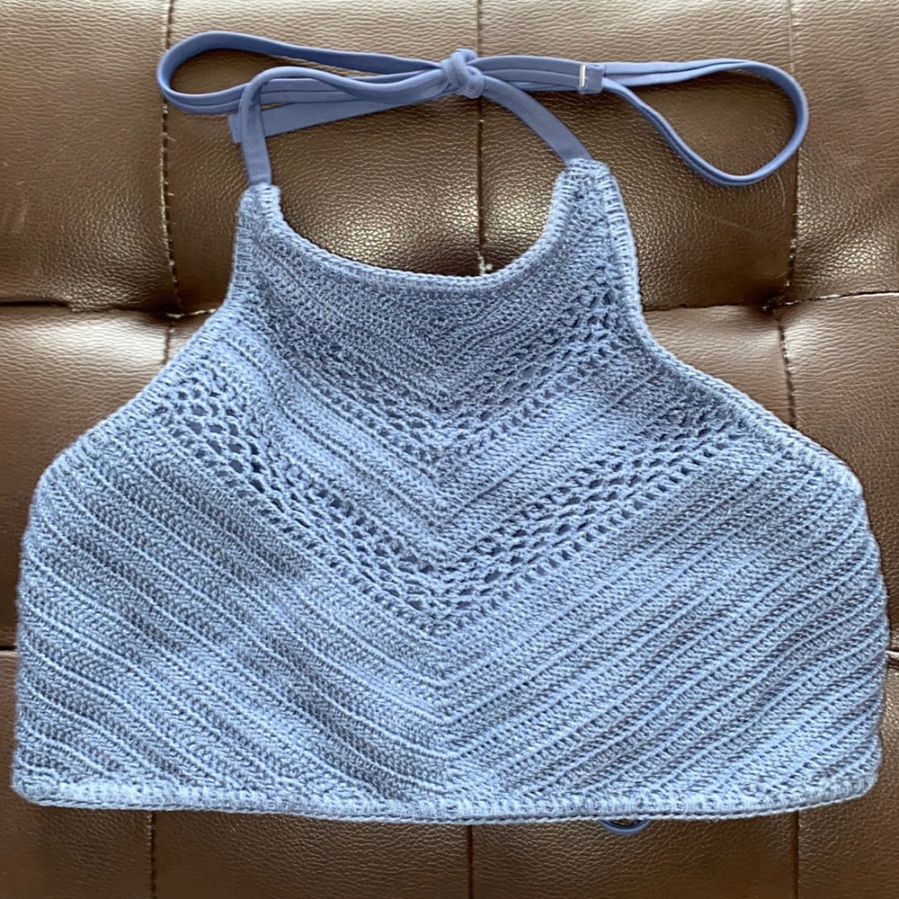 Xhilaration Indigo Blue Crochet Swim High Neck Bikini Top
